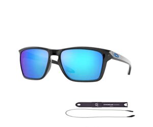 oakley sylas oo9448 944824 57mm black ink/sapphire iridium rectangle sunglasses for men + bundle accessory leash + designer iwear kit