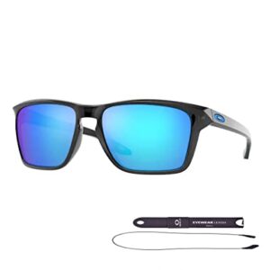 Oakley Sylas OO9448 944824 57MM Black Ink/Sapphire Iridium Rectangle Sunglasses for Men + BUNDLE Accessory Leash + Designer iWear Kit