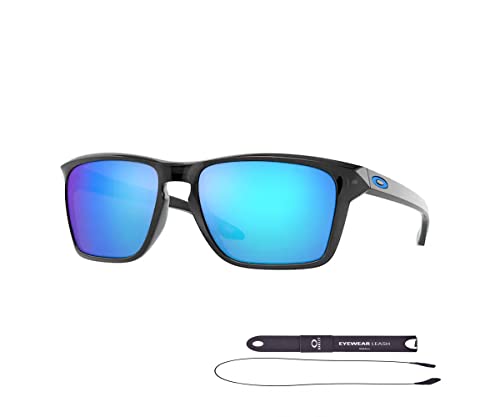 Oakley Sylas OO9448 944824 57MM Black Ink/Sapphire Iridium Rectangle Sunglasses for Men + BUNDLE Accessory Leash + Designer iWear Kit