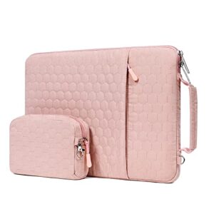 mosiso laptop sleeve compatible with macbook air/pro, 13-13.3 inch notebook,compatible with macbook pro 14 inch 2023-2021 a2779 m2 a2442 m1, hexagon vertical bag with small case&side handle&belt, pink