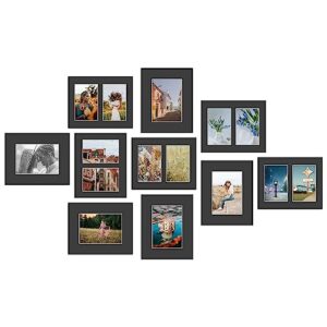 golden state art, pack of 10 black picture mats, 5 pcs 8x10 mats for 5x7 photos and 5 pcs 8x10 mat for 2 4x6 photos - bevel cut, white core - great for pictures, photos, frames, artworks, prints