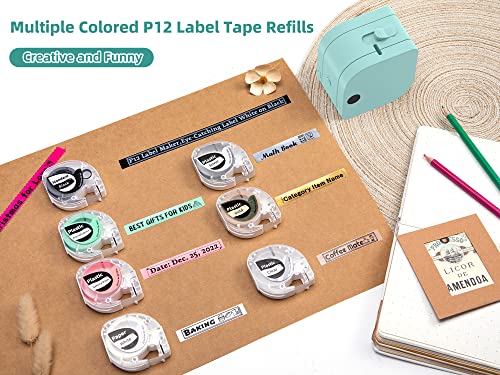 Zodzi Label Makers with Color Fonts- P12Pro Label Maker Machine with Tape Support Inkless Multiple-Colored Fonts Icons Border, Bluetooth Rechargeable, Label Printer for School Item, Kids Teenagers