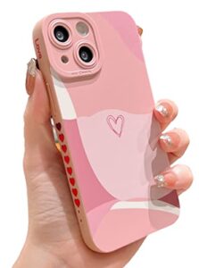 ykczl compatible with iphone 13 mini case 5.4 inch, cute painted art heart pattern full camera lens protective slim soft shockproof phone case for women girls(pink)