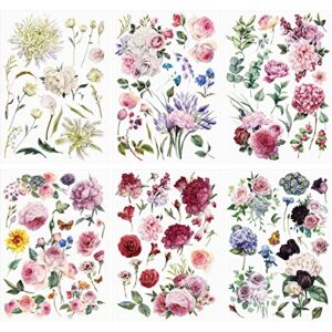 6 Sheets Spring Flowers Rub on Transfers Vintage Rose for Furniture Bird Flower Rub on Decals Wood Crafts DIY Arts Large Transfer 16 x 12 Inches(Flower Style)