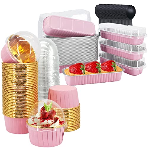 100Pack Mini Cupcake Liners With Dome Lids And 50Pack Foil Baking Cups With Lids