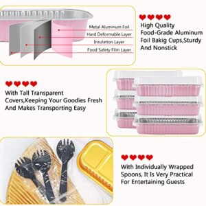 100Pack Mini Cupcake Liners With Dome Lids And 50Pack Foil Baking Cups With Lids