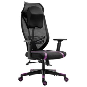 aodrova office chair gaming chair with extra large bionic headrest, breathable mesh office chair with ergonomic lumbar support and adjustable 3d armrests (purple)