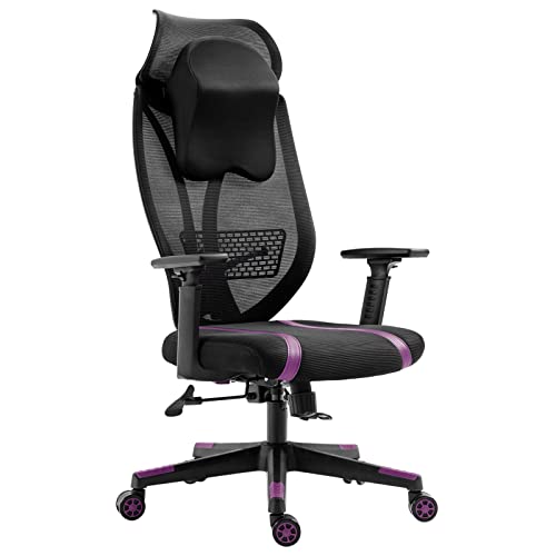 Aodrova Office Chair Gaming Chair with Extra Large Bionic Headrest, Breathable Mesh Office Chair with Ergonomic Lumbar Support and Adjustable 3D Armrests (Purple)