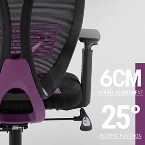 Aodrova Office Chair Gaming Chair with Extra Large Bionic Headrest, Breathable Mesh Office Chair with Ergonomic Lumbar Support and Adjustable 3D Armrests (Purple)