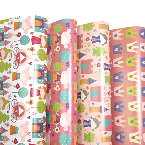 LDGOOAEL Birthday Wrapping Paper for Girls Kids - 4 Style Pink Red Girls Cute Hats house Patterns Gift Wrap for Birthday Summer Back To School - 19.6 inch X 27.5 inch Per Sheet…