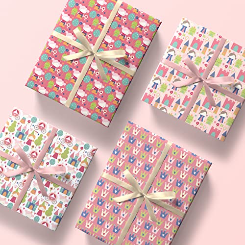 LDGOOAEL Birthday Wrapping Paper for Girls Kids - 4 Style Pink Red Girls Cute Hats house Patterns Gift Wrap for Birthday Summer Back To School - 19.6 inch X 27.5 inch Per Sheet…