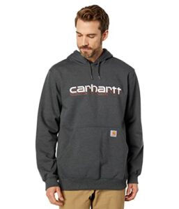 carhartt men's rain defender loose fit midweight logo graphic sweatshirt, carbon heather, medium