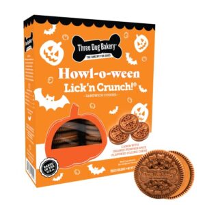 Three Dog Bakery Lick'n Crunch! Howl-o-ween Sandwich Cookies, Carob and Orange Pumpkin Spice Crème Flavor, Premium Treats for Dogs, 13 Ounces Each