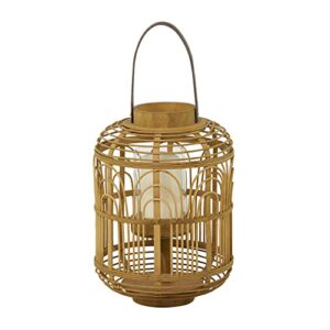 the novogratz bamboo handmade decorative candle lantern with handle, 11" x 11" x 15", brown