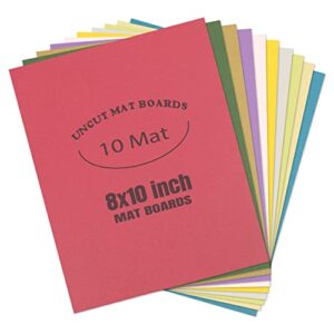auear, 8x10 inch uncut picture mat boards for frame, print, artwork, assorted colors, 10 pack