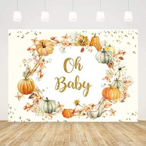 ablin 7x5ft oh baby backdrop boy girl baby shower party decorations autumn pumpkin flowers golden dots photography background newborn kids birthday party photo props, multicolor