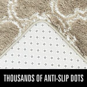 LOCHAS Luxury Shag Area Rug 5x7 Feet Geometric Plush Fluffy Rugs, Extra Soft and Comfy Carpet, Moroccan Rugs for Bedroom Living Room Dorm Kids Nursery, Beige/White