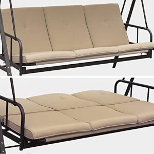 Aoodor 2 in 1 Patio Porch Swing Bed Olefin Fabric Fade Resistant Outdoor Converting Adjustable Canopy, Weather Resistant Glider with Removable 3 Seater - Brown