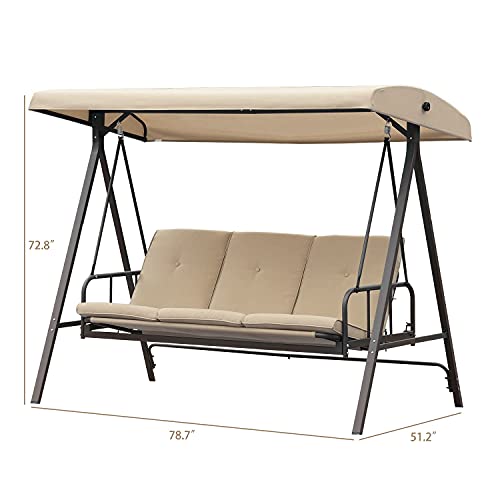 Aoodor 2 in 1 Patio Porch Swing Bed Olefin Fabric Fade Resistant Outdoor Converting Adjustable Canopy, Weather Resistant Glider with Removable 3 Seater - Brown