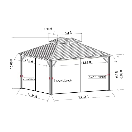 12' x 14' Hardtop Gazebo Outdoor Aluminum Gazebos with Galvanized Steel Double Canopy for Patios Deck Backyard,Curtains&Netting by domi outdoor living
