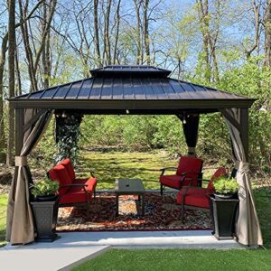 12' x 14' Hardtop Gazebo Outdoor Aluminum Gazebos with Galvanized Steel Double Canopy for Patios Deck Backyard,Curtains&Netting by domi outdoor living