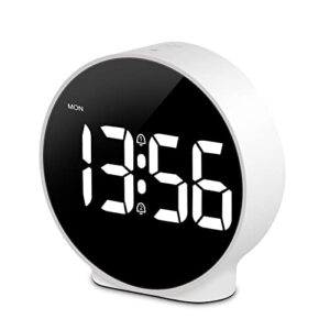 deeyaple small digital alarm clock led desk travel electronic clock dual alarm snooze dimmable day set 12/24h week display 4inch white (no battery＆adapter)