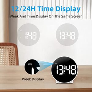 Deeyaple Small Digital Alarm Clock LED Desk Travel Electronic Clock Dual Alarm Snooze Dimmable Day Set 12/24H Week Display 4inch White (No Battery＆Adapter)