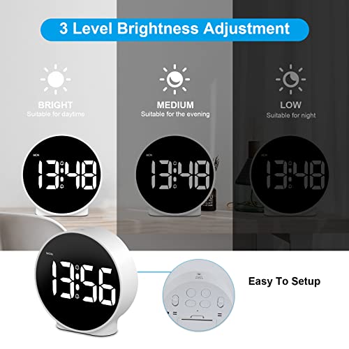 Deeyaple Small Digital Alarm Clock LED Desk Travel Electronic Clock Dual Alarm Snooze Dimmable Day Set 12/24H Week Display 4inch White (No Battery＆Adapter)