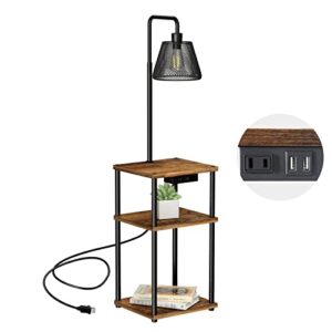 pazarfami floor lamp with table, side table with usb charging port and outlet, modern bedside nightstand end table with floor light for living room, bedroom, guest room, bulb included