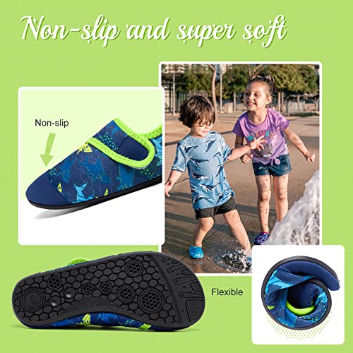 HIITAVE Boys Water Shoes Outdoor Quick Dry Swim Barefoot Beach Aqua Pool Socks for Kids Toddler Blue Green Shark 13.5-1 M US Little Kid