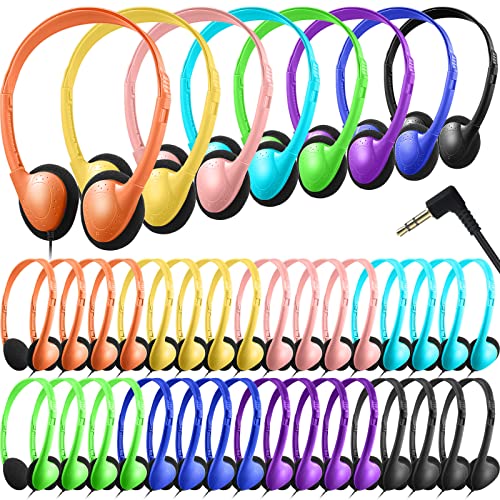 40 Pack Class Set Classroom School Headphones Bulk for Kids Child Children Multi Colored Stereo Over Ear Earphones Student Over The Head Headphones with 3.5 mm Headphone Plug for Adults, 8 Color