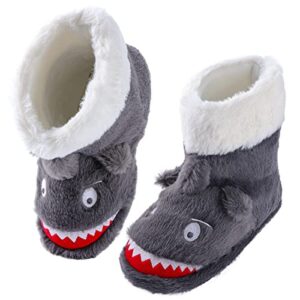 girls boys unicorn shark bootie slippers, winter warm plush fleece cute animal design slip-on booties indoor & outdoor