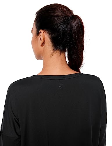 CRZ YOGA UPF 50+ Long Sleeve Shirts for Women Lightweight Workout Crop Tops Sun Protection Outdoor Quick Dry Hiking Shirt Black Medium