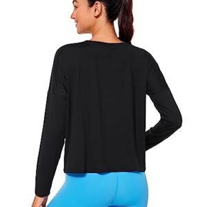 CRZ YOGA UPF 50+ Long Sleeve Shirts for Women Lightweight Workout Crop Tops Sun Protection Outdoor Quick Dry Hiking Shirt Black Medium