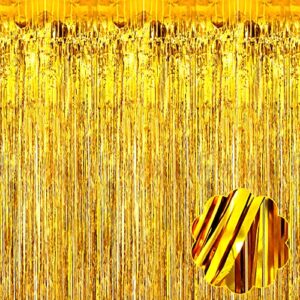 8 pack gold tinsel foil fringe curtain backdrop, 3.28ft x 8.2ft metallic streamers for photo booth birthday wedding bridal shower bachelorette new year party thanksgiving christmas decorations