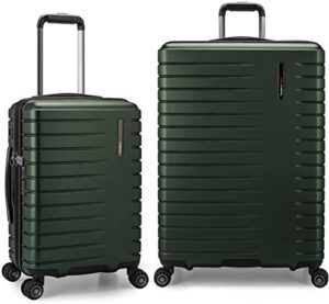 traveler's choice archer polycarbonate hardside spinner luggage set, tie down straps ,green, 2-piece