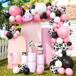 lltt funny cow balloon garland arch kit, farm party balloon set of cow print balloons, pink white black balloons for farm birthday party baby shower kid's bday
