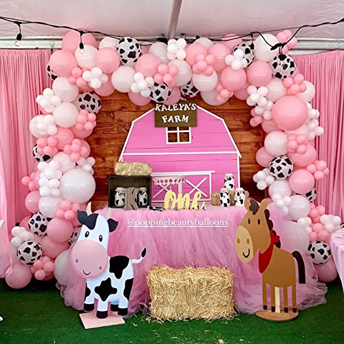 LLTT Funny Cow Balloon Garland Arch Kit, Farm Party Balloon Set of Cow Print Balloons, Pink White Black Balloons for Farm Birthday Party Baby Shower Kid's Bday