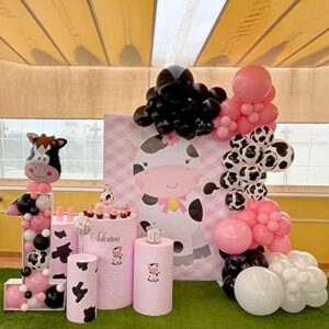 LLTT Funny Cow Balloon Garland Arch Kit, Farm Party Balloon Set of Cow Print Balloons, Pink White Black Balloons for Farm Birthday Party Baby Shower Kid's Bday