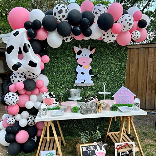 LLTT Funny Cow Balloon Garland Arch Kit, Farm Party Balloon Set of Cow Print Balloons, Pink White Black Balloons for Farm Birthday Party Baby Shower Kid's Bday