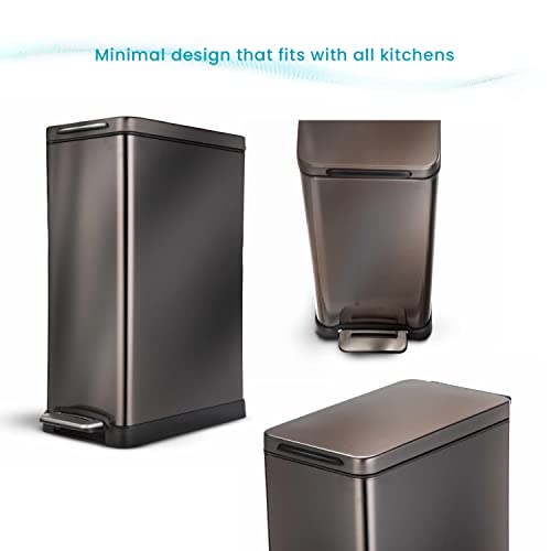 Home Zone Living 12 Gallon Kitchen Trash Can, Slim Body Stainless Steel Design, 45 Liter Capacity, Black