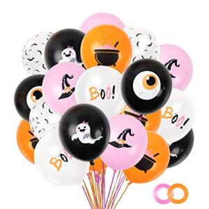 60pcs halloween balloons set- 12" halloween pink orange black white latex balloons print with ghost boo bat witch hat for halloween baby shower kids halloween birthday party favor decor supplies