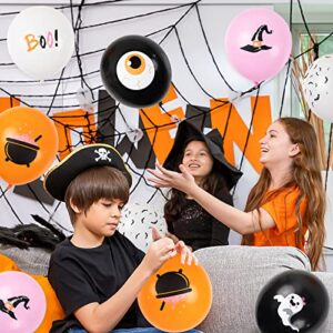 60Pcs Halloween Balloons Set- 12" Halloween Pink Orange Black White Latex Balloons Print with Ghost Boo Bat Witch Hat for Halloween Baby Shower Kids Halloween Birthday Party Favor Decor Supplies