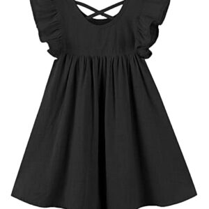 GSVIBK Baby Girls Linen Cotton Dress Halter Flutter Sleeve Casual Dress Toddler Girl Ruffle Sleeve Dress 686 Black 80