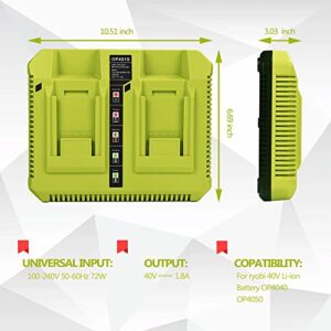 CHAUNVEN 40V Charger for Ryobi, OP401 40 Volt Lithium ion Battery Dual Charger for OP4015 OP4026 OP4030 OP4040 OP4050 OP4060 Battery