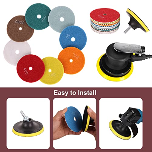 4 Inch Diamond Polishing Pads,22PCS Wet Polishing Kit with Backer Pad 50-6000 Grit Polishing Pad for Concrete Marble Stone Countertop Quartz Drill Grinder Polisher