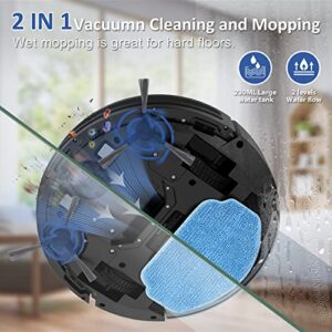 Robot Vacuum and Mop Combo, 2 in 1 Mopping Robot Vacuum Cleaner with Schedule, Wi-Fi/App/Alexa, 2000Pa Max Suction, Self-Charging Robotic Vacuum, Slim, Ideal for Hard Floor, Pet Hair, Low-Pile Carpet