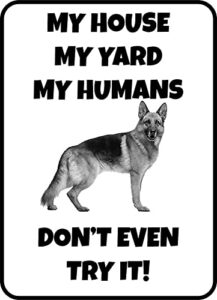 ccparton 8 x 12 inch vintage metal sign german shepherd my house my humans pet dog gate fence cute sign valentine's day decoration gift room wall bathroom decoration for her