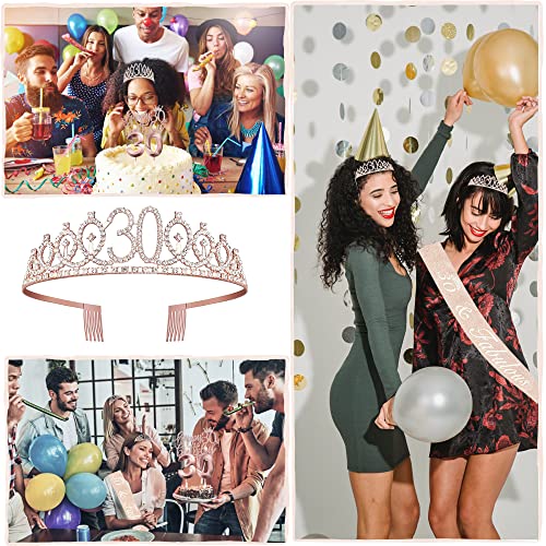 Bella Meri 30th Birthday Gifts for Women, 30th Birthday Tiara Crown, Sash, Cake Toppers,Birthday Candles, 30 Birthday Decorations Women