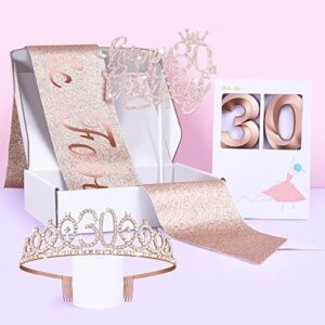 Bella Meri 30th Birthday Gifts for Women, 30th Birthday Tiara Crown, Sash, Cake Toppers,Birthday Candles, 30 Birthday Decorations Women